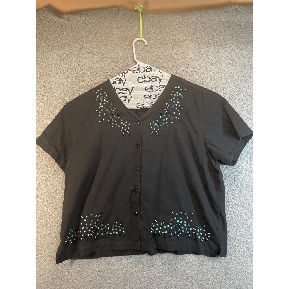 Jane Ashley SZ 2X Cotton Short Sleeve Button Vintage